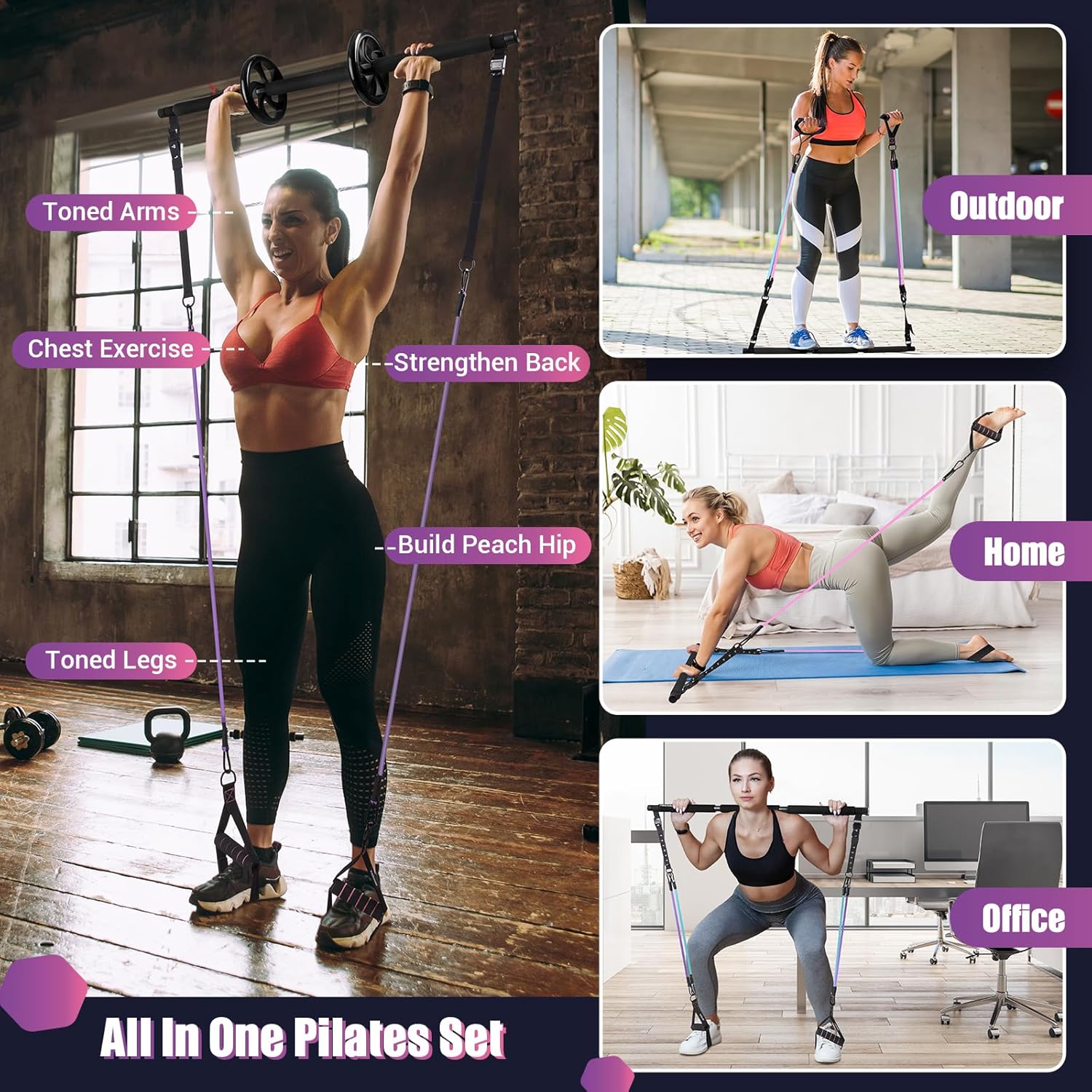 Tone your entire body anywhere with this multifunctional Pilates Bar Kit—complete with resistance bands and ab roller for sculpting, strengthening, and weight-loss workouts at home or on the go.