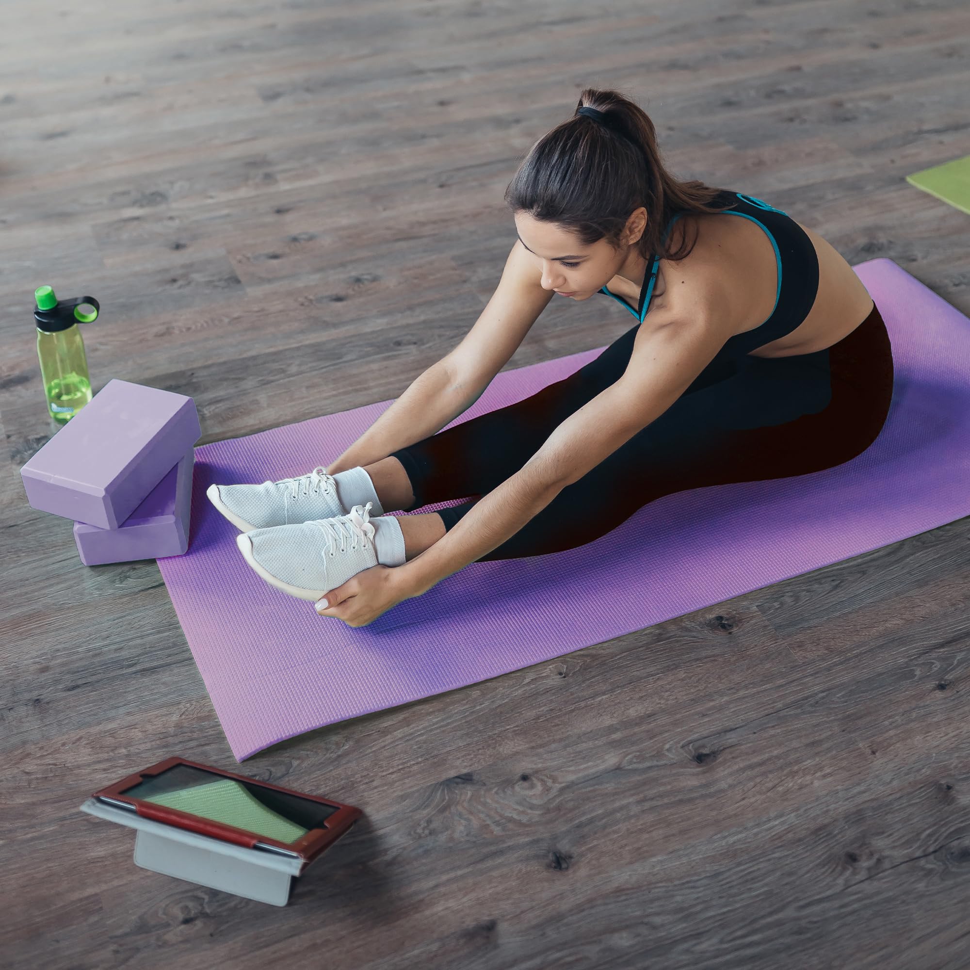 Master your yoga practice anywhere with the BalanceFrom 7-Piece Yoga Set – extra-thick mat, blocks, strap, towels, and knee pad for comfort, stability, and complete support at home or on-the-go.