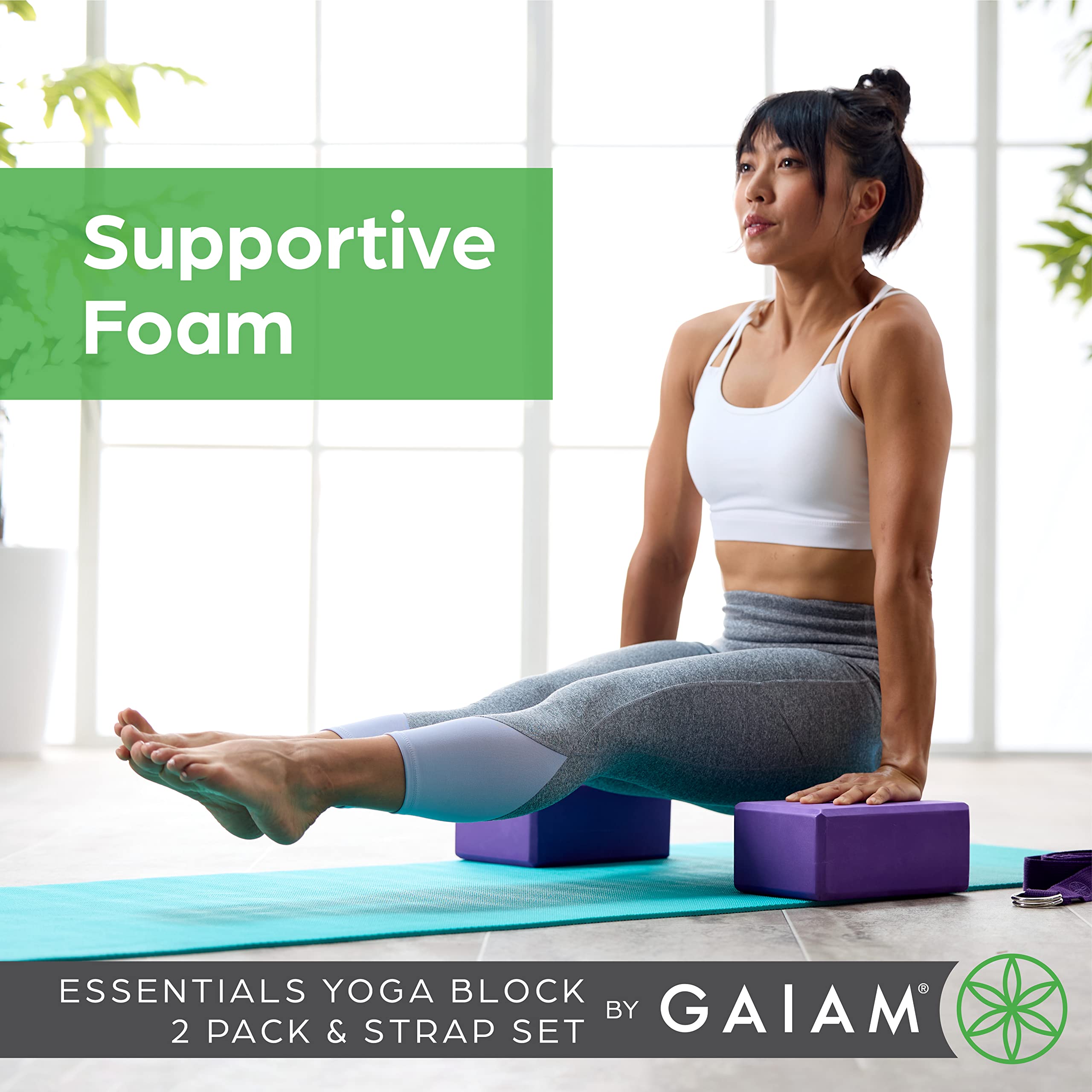 nhance stability, balance, and flexibility with the Gaiam Yoga Block & Strap Combo – durable, non-slip foam block and cotton strap help deepen stretches and safely modify poses for all skill levels.