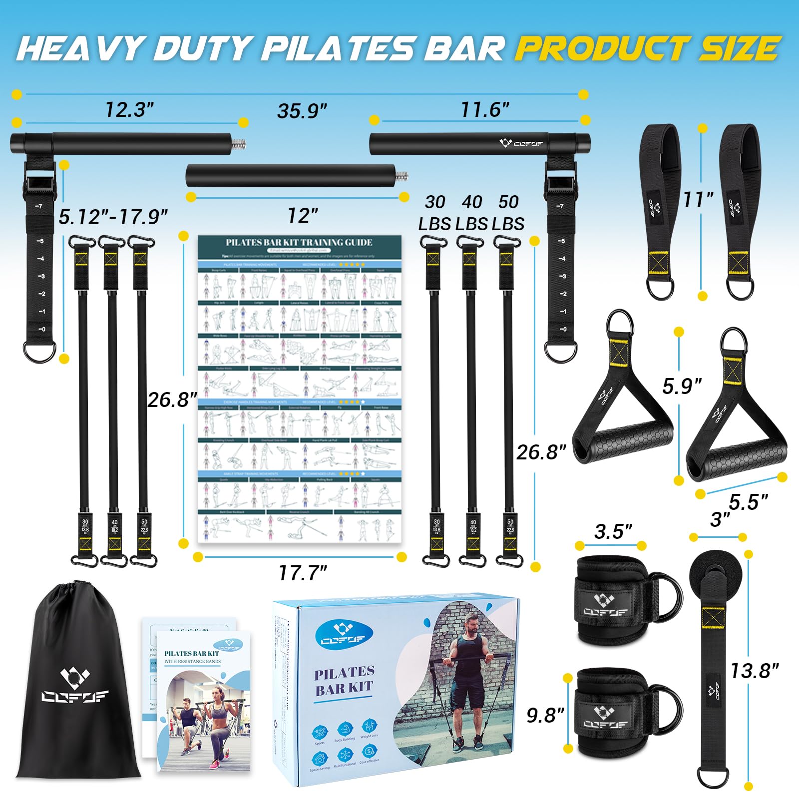 Achieve full-body strength, flexibility, and toning anywhere with the COFOF Pilates Bar Kit – adjustable resistance bands, padded handles, and portable design make home, travel, and outdoor workouts easy and effective.