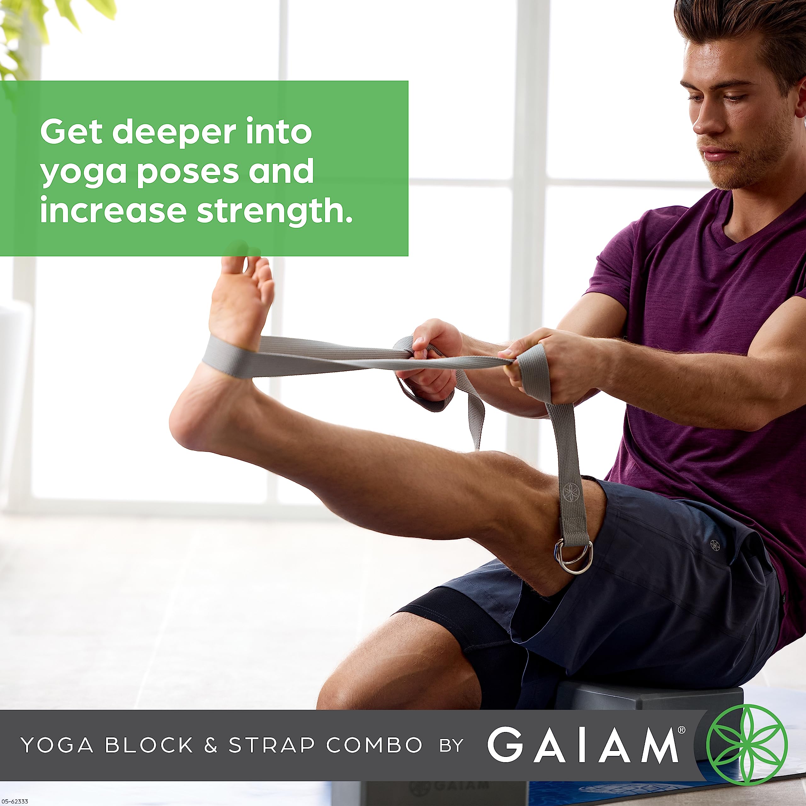 nhance stability, balance, and flexibility with the Gaiam Yoga Block & Strap Combo – durable, non-slip foam block and cotton strap help deepen stretches and safely modify poses for all skill levels.