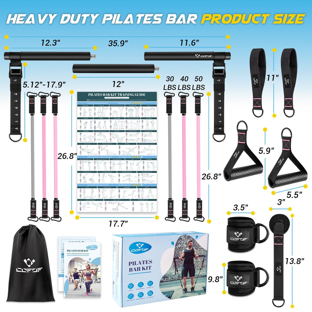 Achieve full-body strength, flexibility, and toning anywhere with the COFOF Pilates Bar Kit – adjustable resistance bands, padded handles, and portable design make home, travel, and outdoor workouts easy and effective.