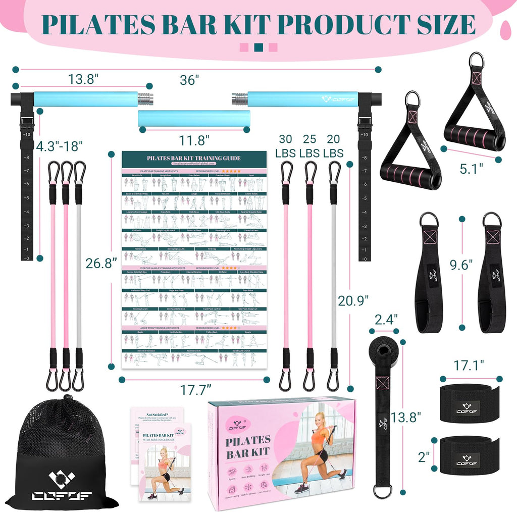 Achieve full-body strength, flexibility, and toning anywhere with the COFOF Pilates Bar Kit – adjustable resistance bands, padded handles, and portable design make home, travel, and outdoor workouts easy and effective.