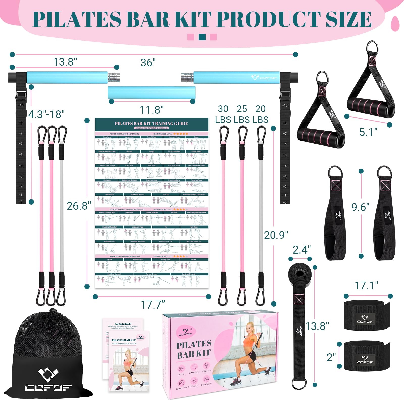 Achieve full-body strength, flexibility, and toning anywhere with the COFOF Pilates Bar Kit – adjustable resistance bands, padded handles, and portable design make home, travel, and outdoor workouts easy and effective.