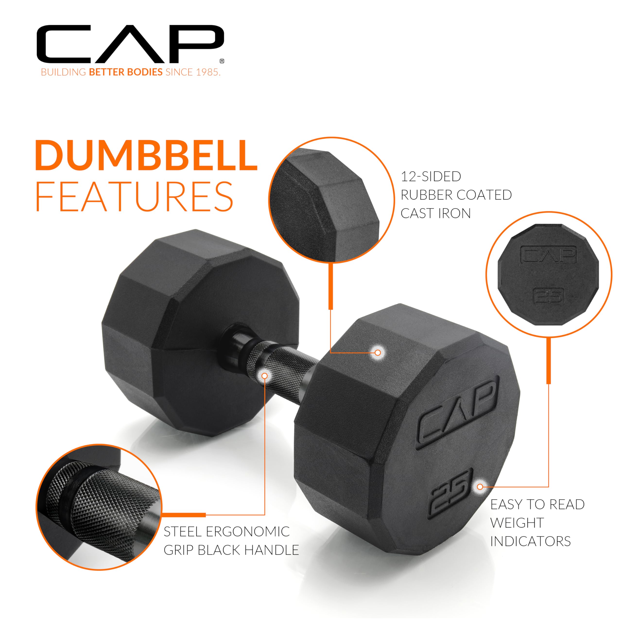 CAP Barbell Rubber Coated Dumbbell Weight Set with Vertical Rack | 100 lb, 150 lb, and 210 lb Options
