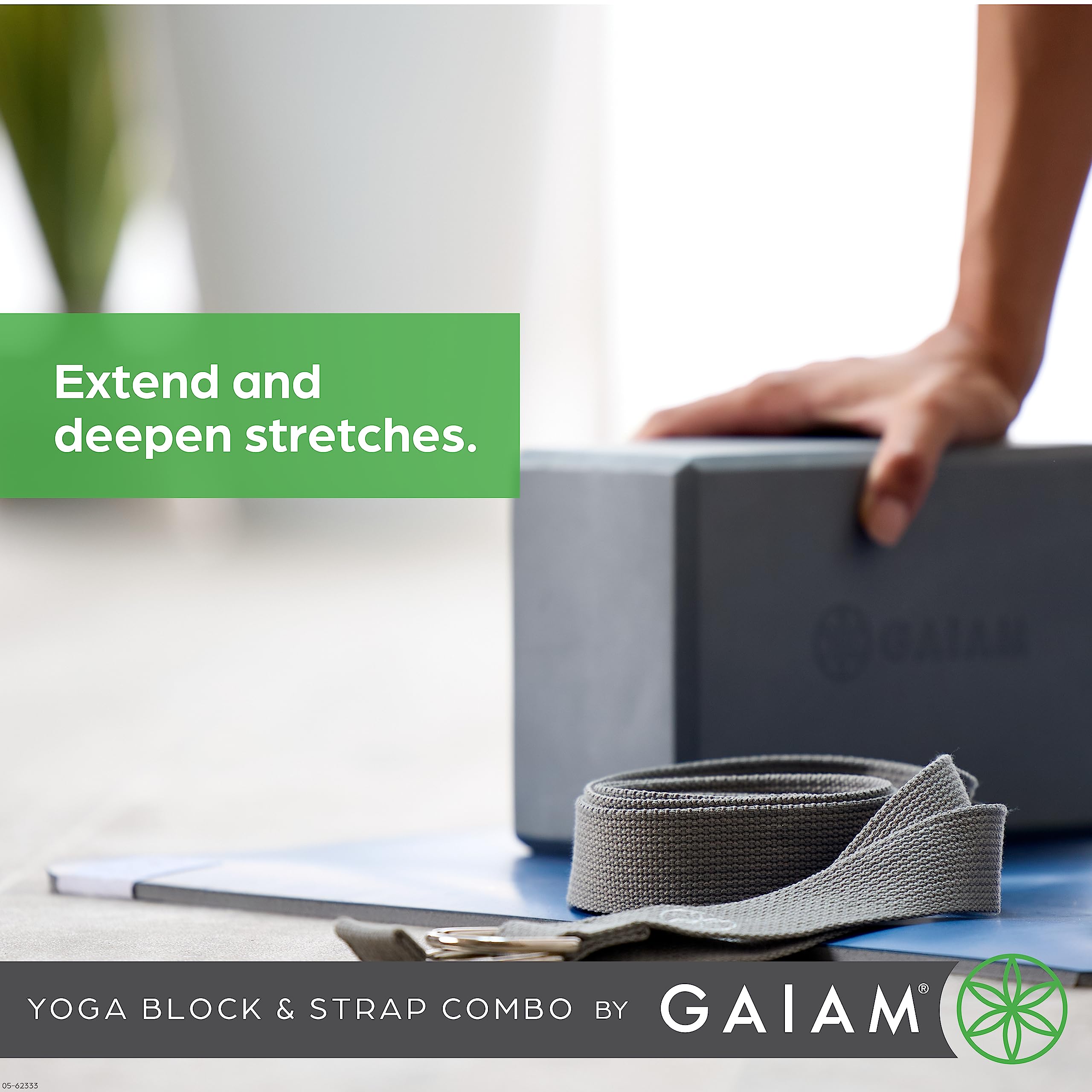 nhance stability, balance, and flexibility with the Gaiam Yoga Block & Strap Combo – durable, non-slip foam block and cotton strap help deepen stretches and safely modify poses for all skill levels.