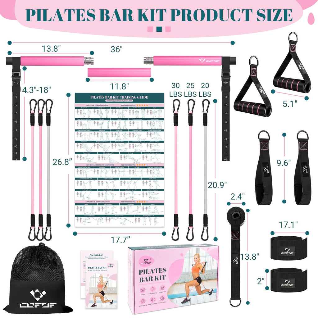 Achieve full-body strength, flexibility, and toning anywhere with the COFOF Pilates Bar Kit – adjustable resistance bands, padded handles, and portable design make home, travel, and outdoor workouts easy and effective.
