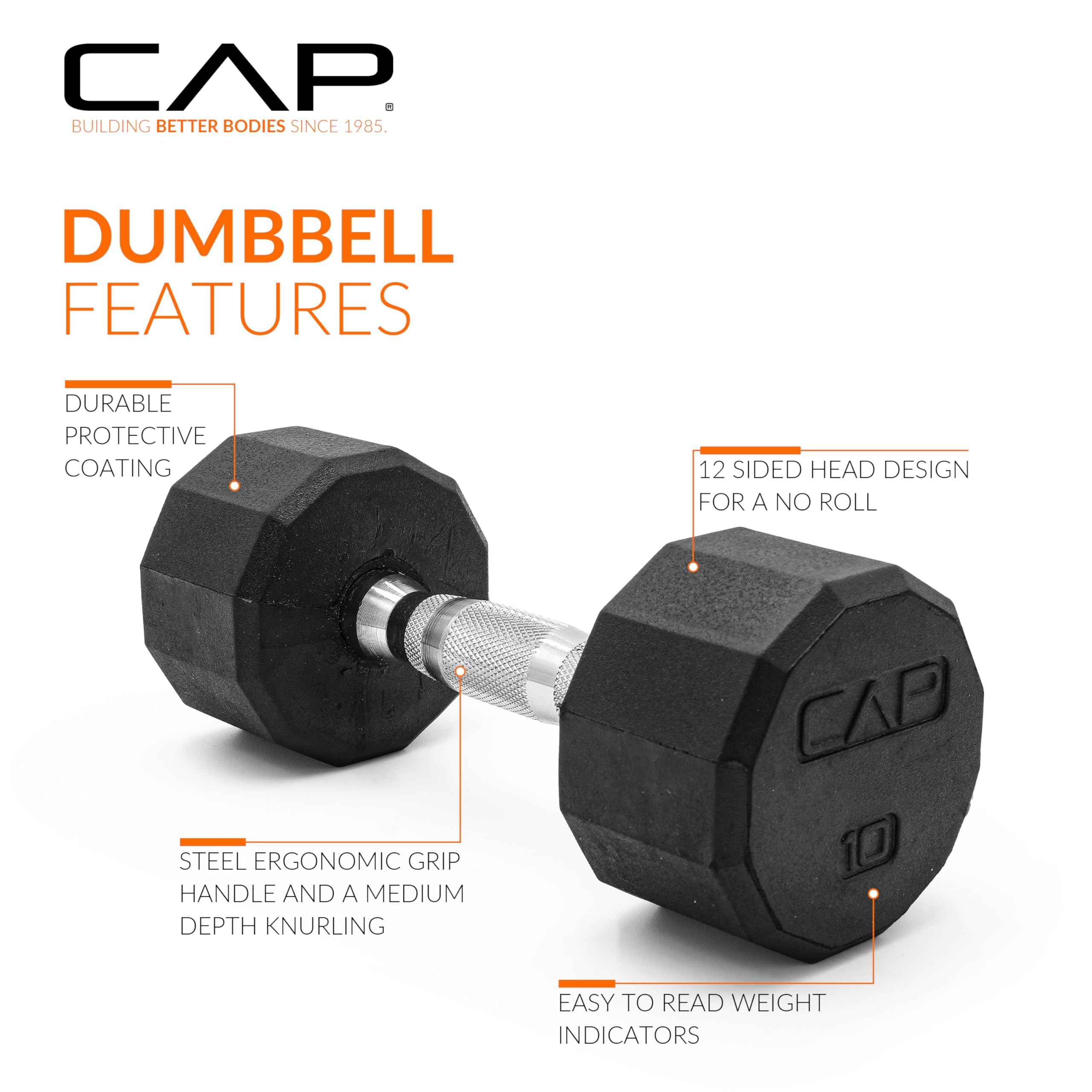 CAP Barbell Rubber Coated Dumbbell Weight Set with Vertical Rack | 100 lb, 150 lb, and 210 lb Options