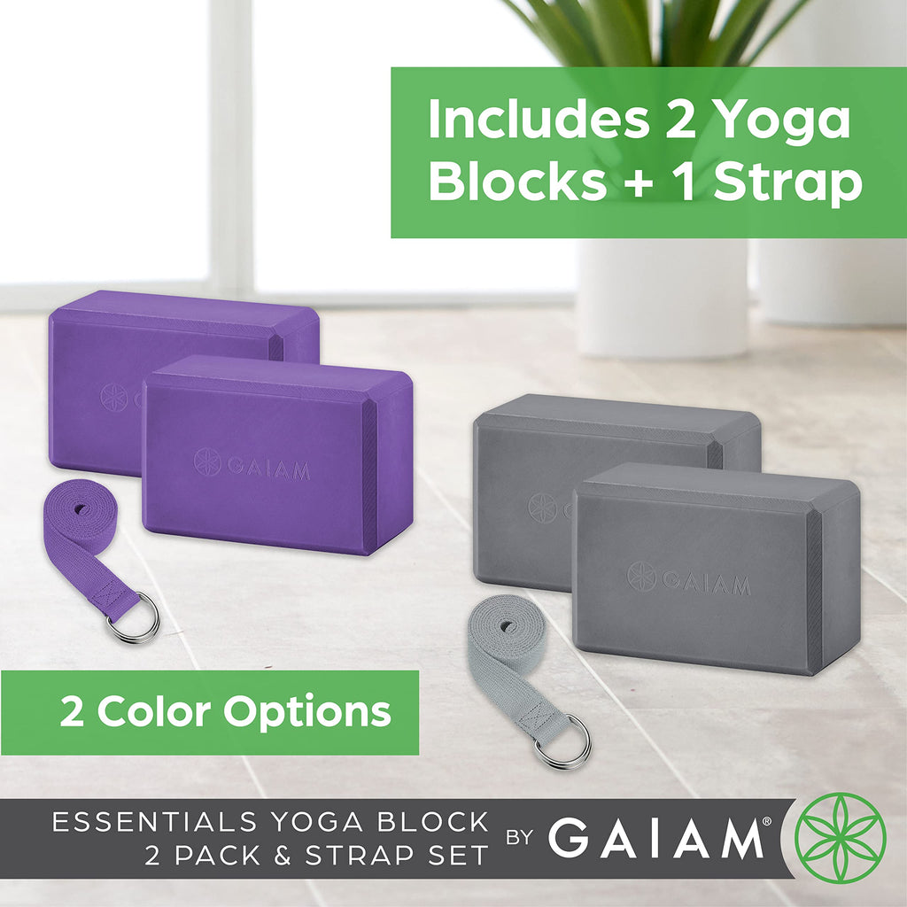 nhance stability, balance, and flexibility with the Gaiam Yoga Block & Strap Combo – durable, non-slip foam block and cotton strap help deepen stretches and safely modify poses for all skill levels.