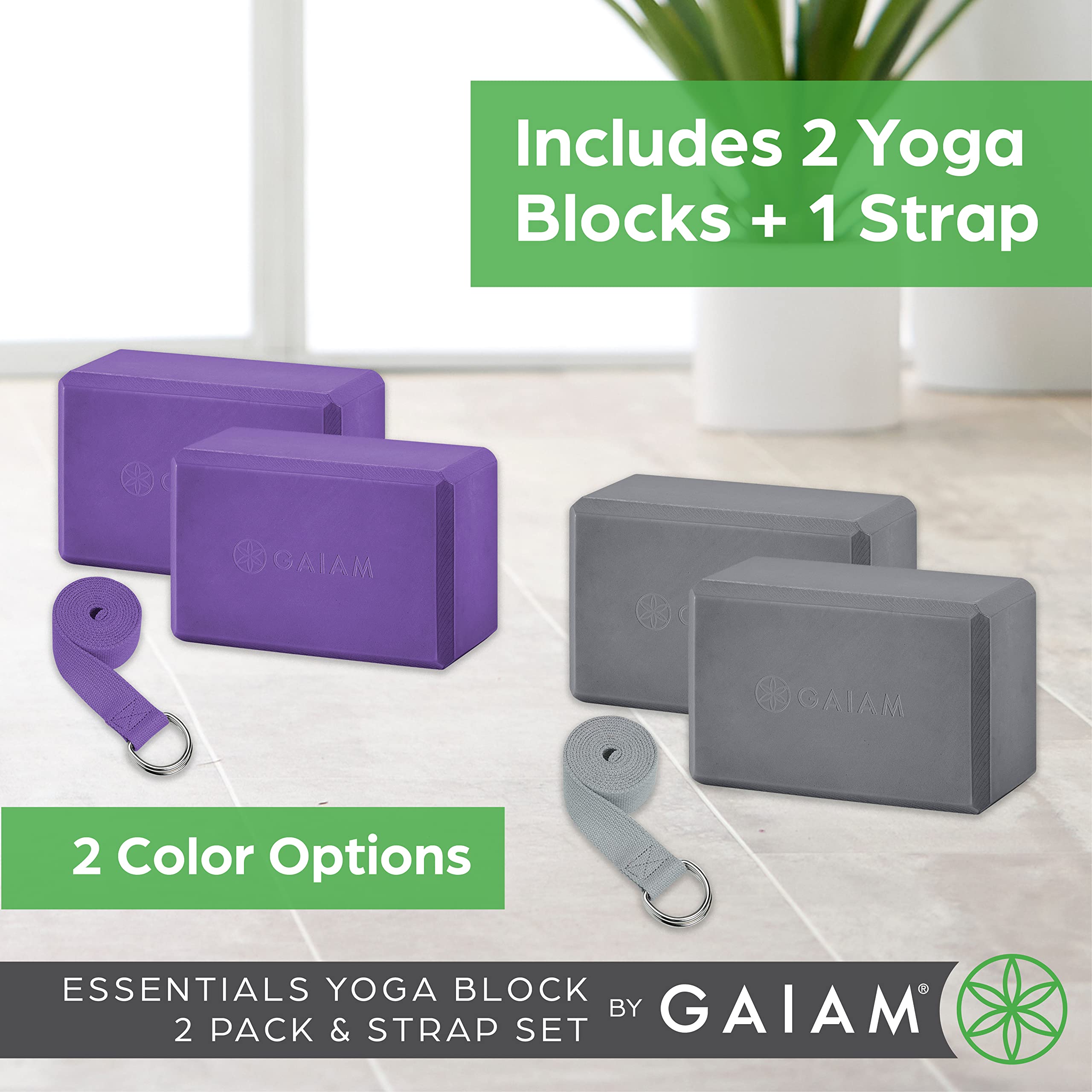 nhance stability, balance, and flexibility with the Gaiam Yoga Block & Strap Combo – durable, non-slip foam block and cotton strap help deepen stretches and safely modify poses for all skill levels.