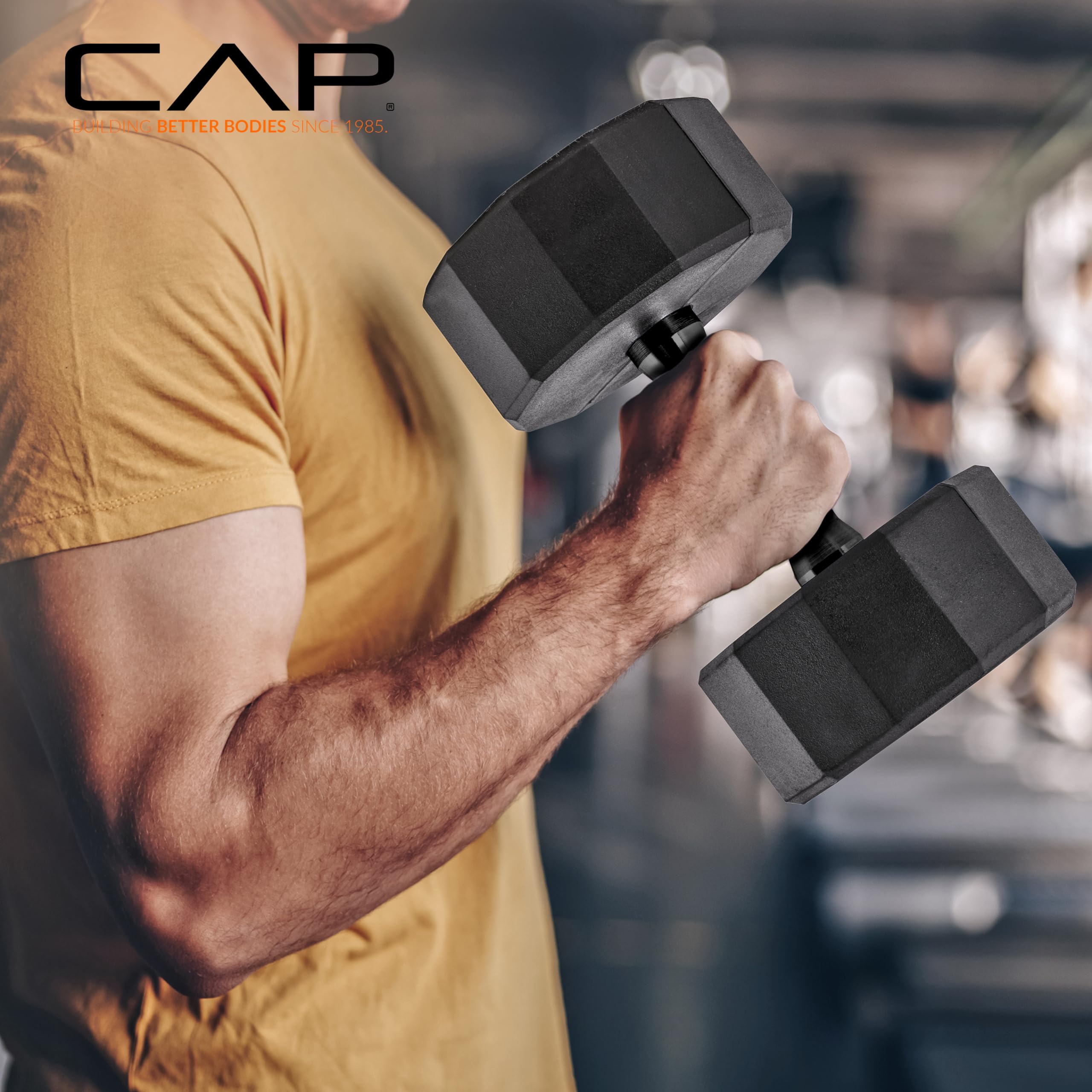 CAP Barbell Rubber Coated Dumbbell Weight Set with Vertical Rack | 100 lb, 150 lb, and 210 lb Options
