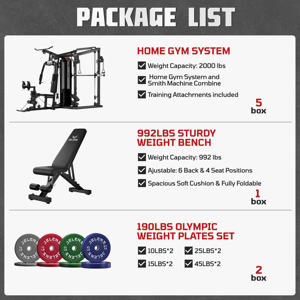 Achieve full-body strength at home with the JELENS Smith Machine & Gym System—durable, versatile, and quiet, offering progressive resistance, multi-station workouts, and family-friendly performance in one compact setup.