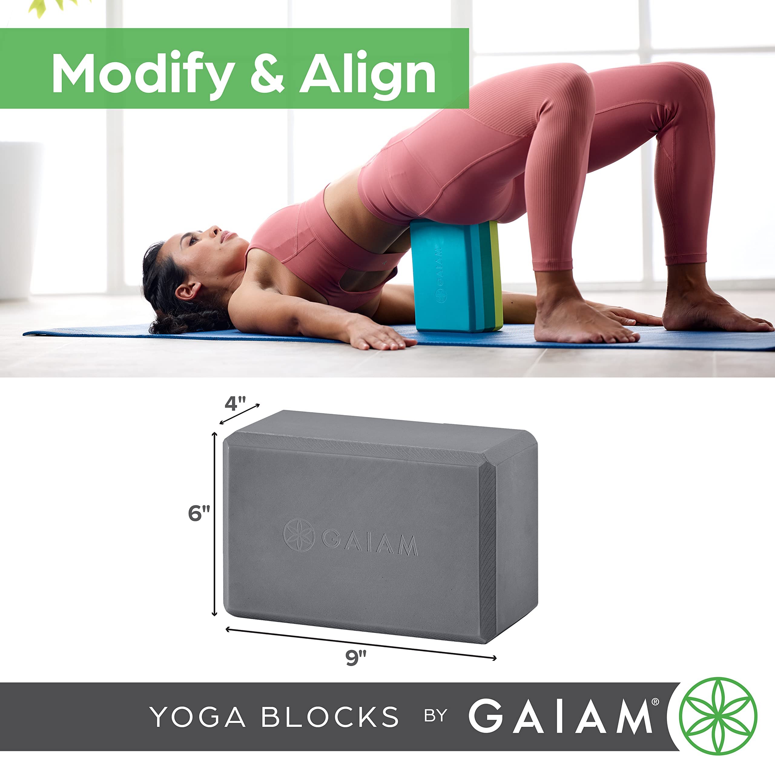 nhance stability, balance, and flexibility with the Gaiam Yoga Block & Strap Combo – durable, non-slip foam block and cotton strap help deepen stretches and safely modify poses for all skill levels.