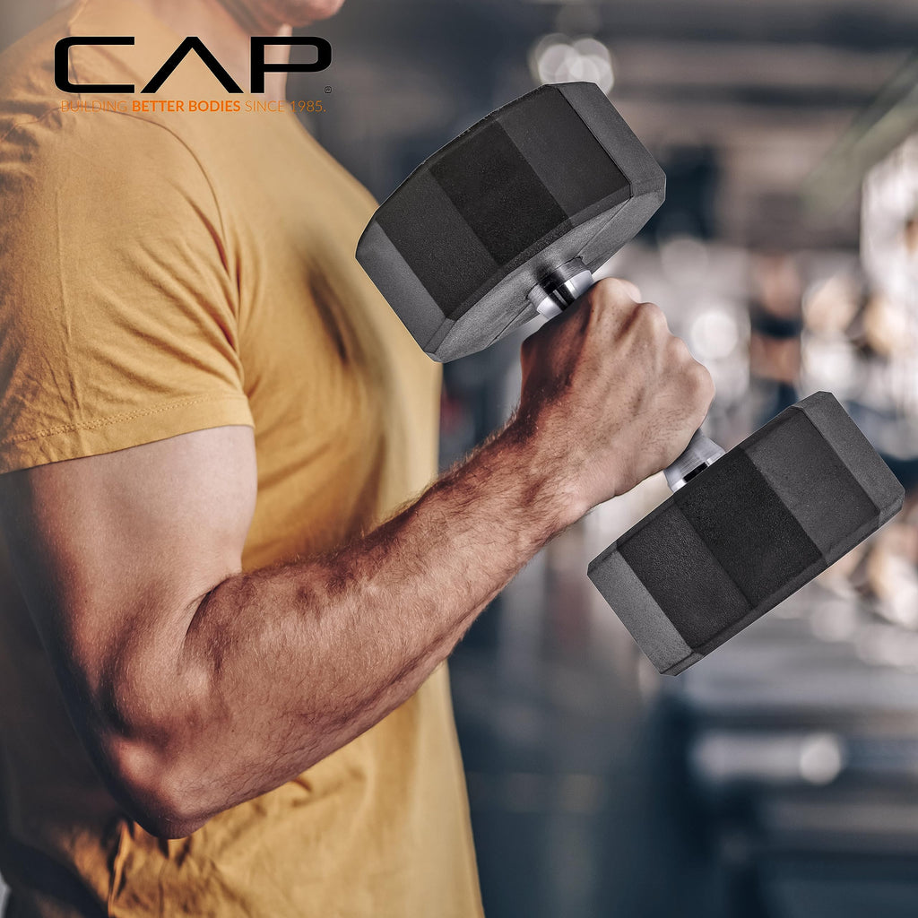 CAP Barbell Rubber Coated Dumbbell Weight Set with Vertical Rack | 100 lb, 150 lb, and 210 lb Options