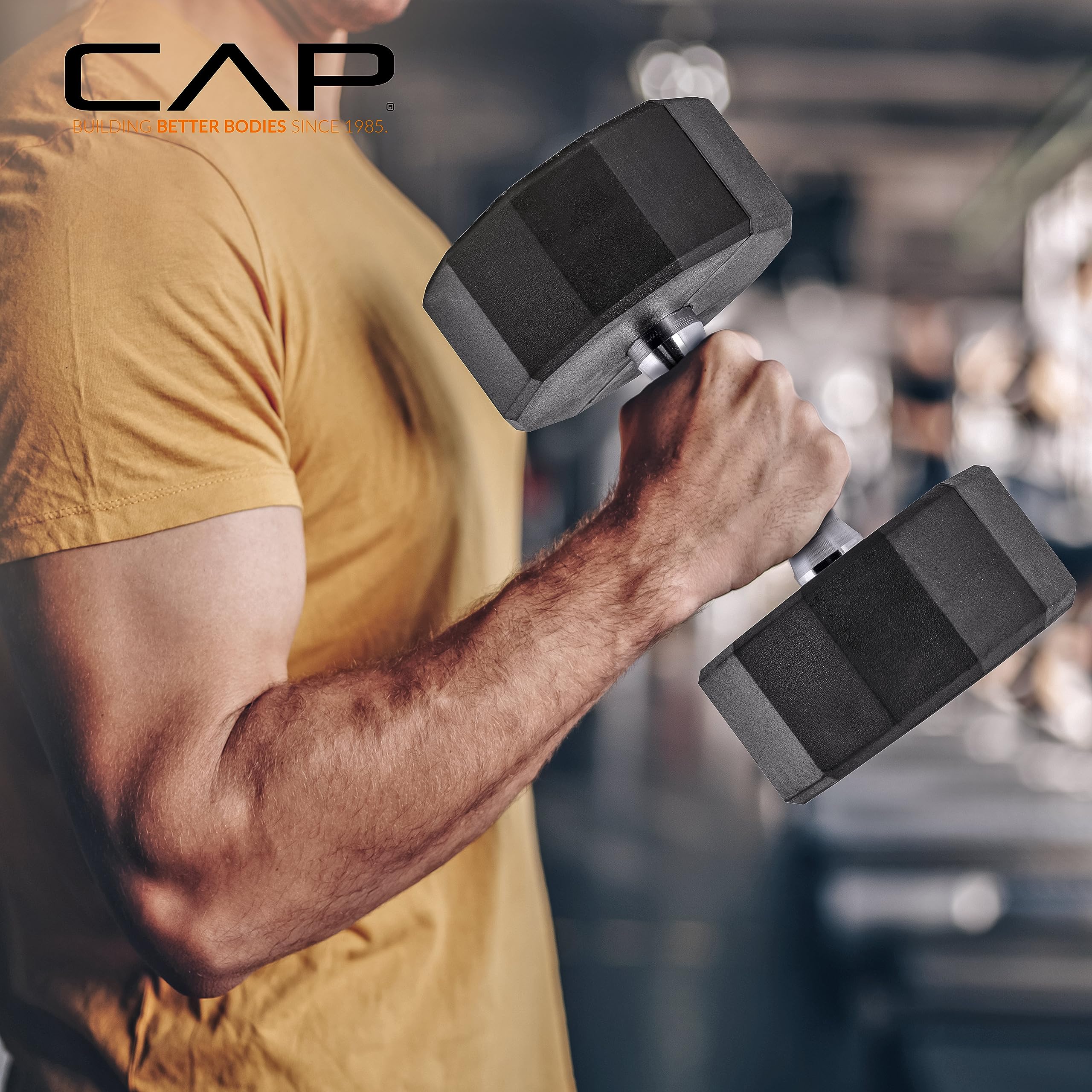 CAP Barbell Rubber Coated Dumbbell Weight Set with Vertical Rack | 100 lb, 150 lb, and 210 lb Options