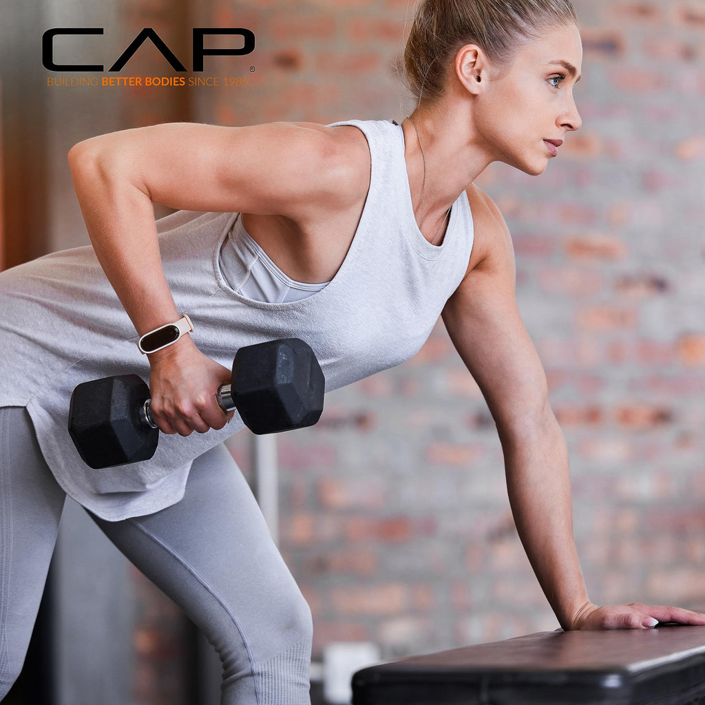 CAP Barbell Rubber Coated Dumbbell Weight Set with Vertical Rack | 100 lb, 150 lb, and 210 lb Options