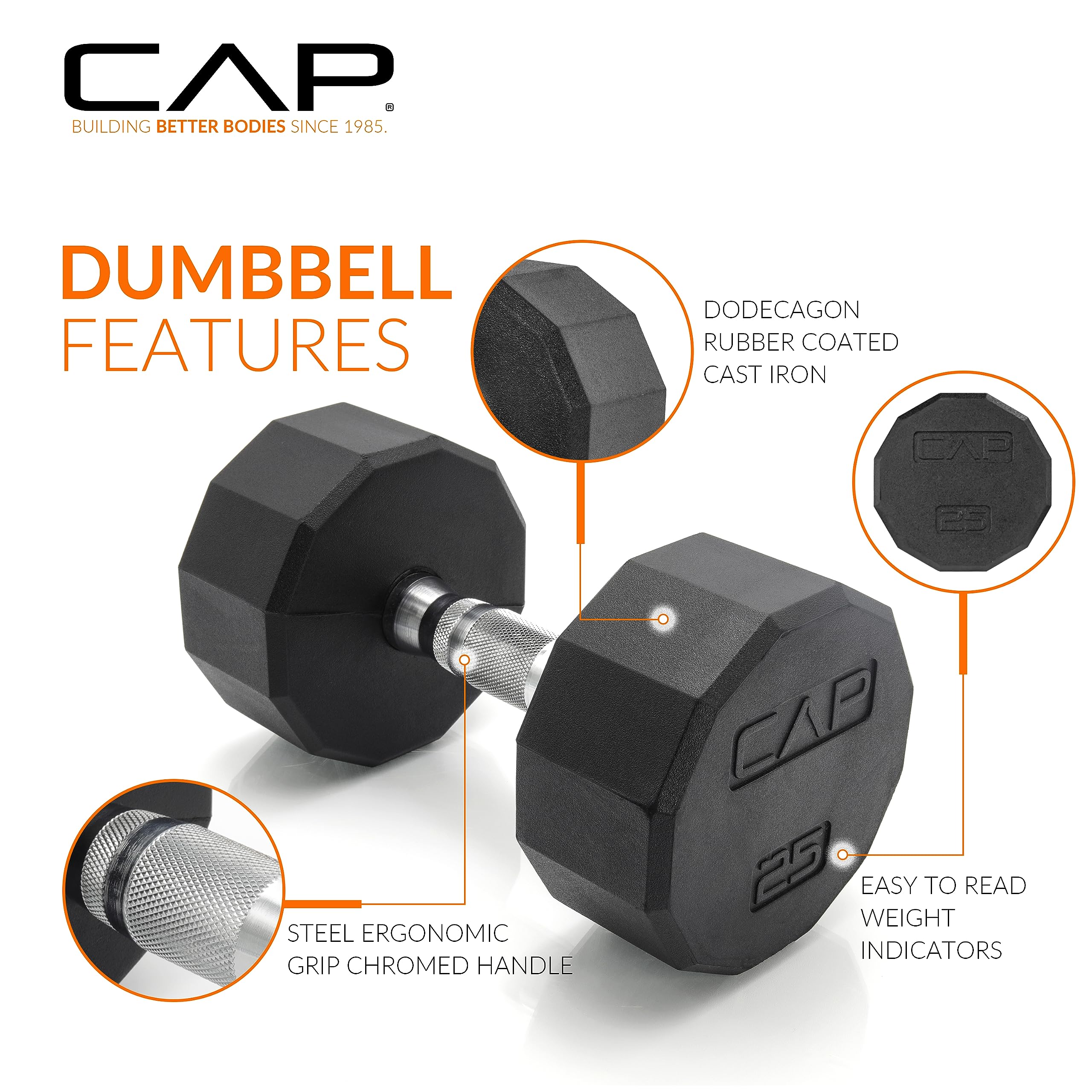 CAP Barbell Rubber Coated Dumbbell Weight Set with Vertical Rack | 100 lb, 150 lb, and 210 lb Options