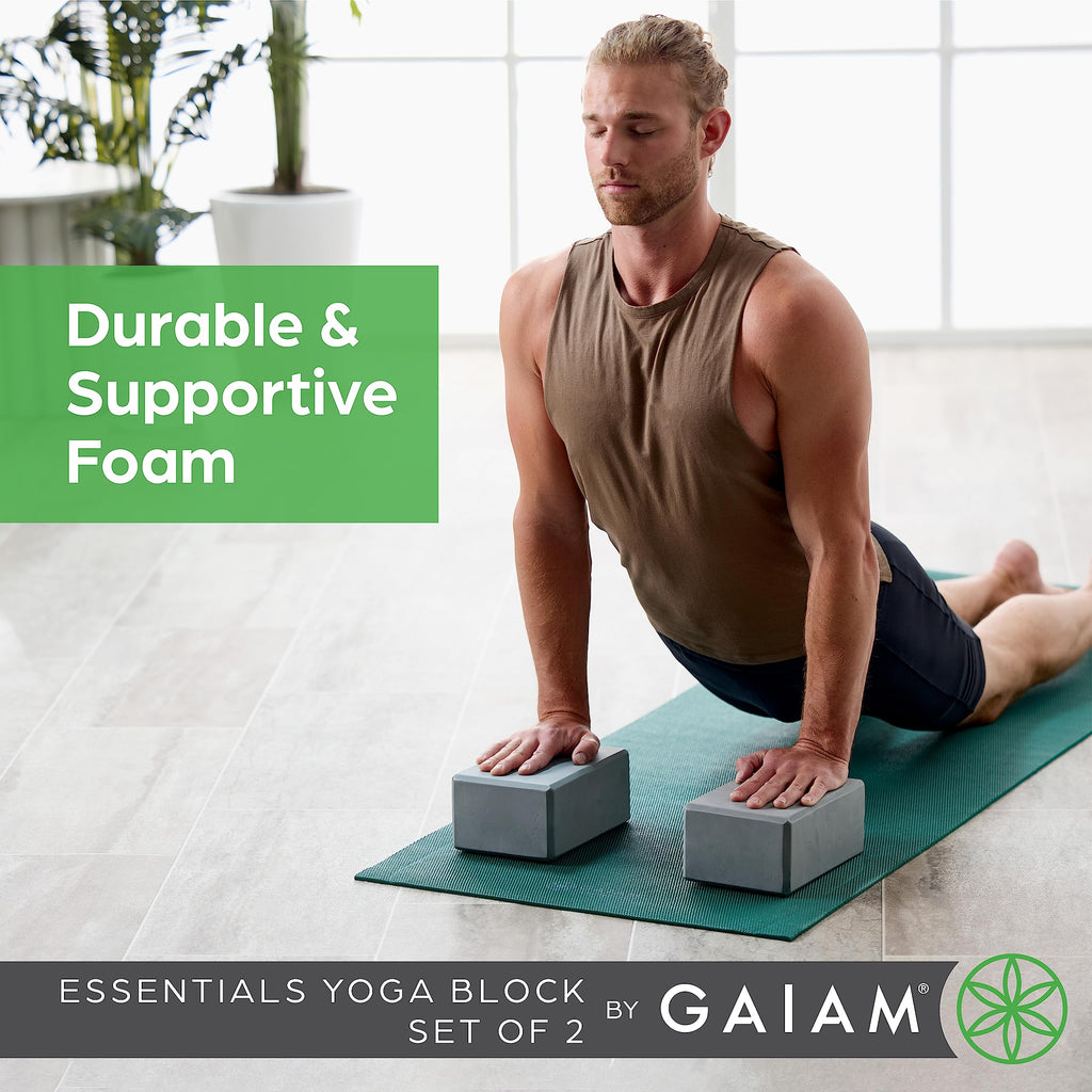 nhance stability, balance, and flexibility with the Gaiam Yoga Block & Strap Combo – durable, non-slip foam block and cotton strap help deepen stretches and safely modify poses for all skill levels.