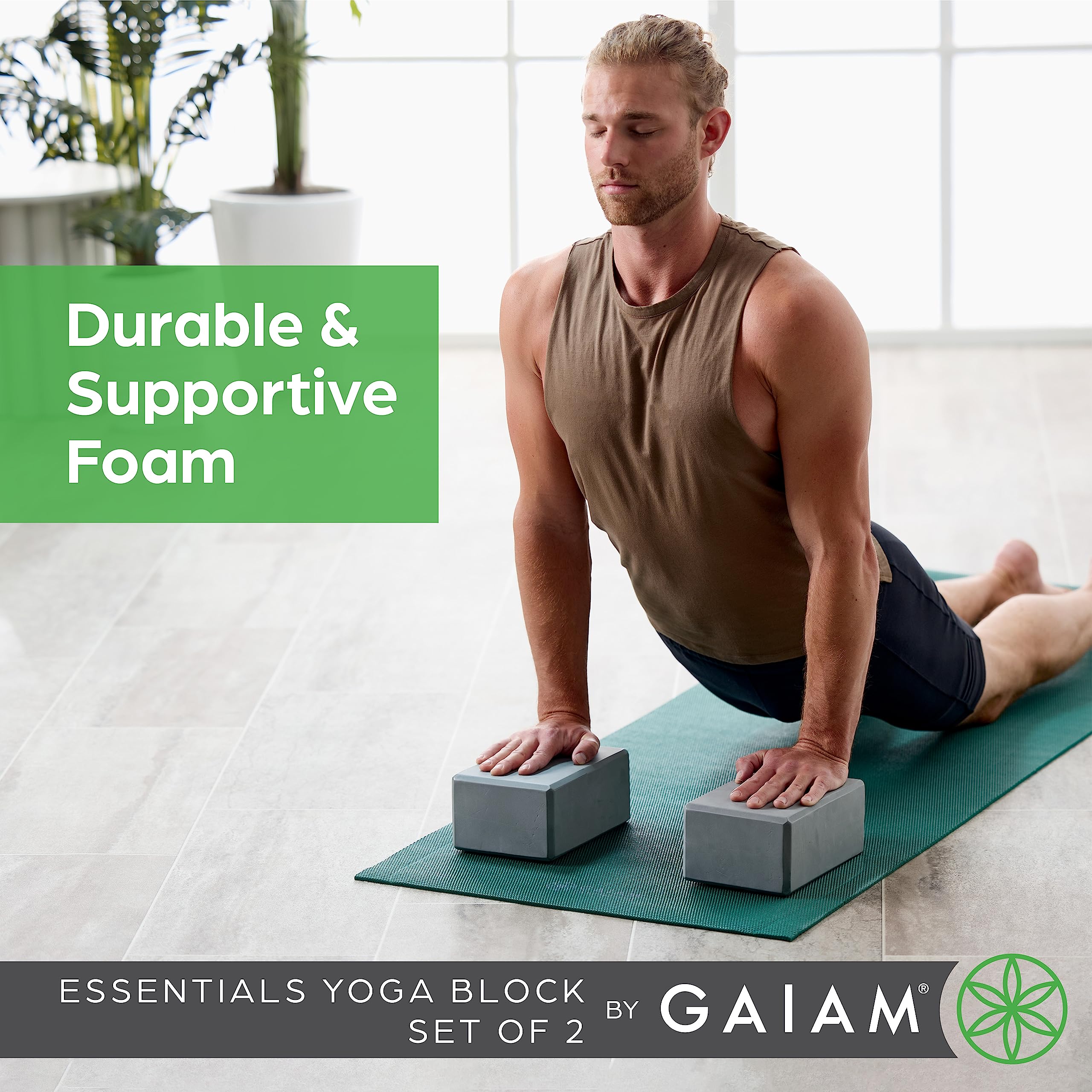 nhance stability, balance, and flexibility with the Gaiam Yoga Block & Strap Combo – durable, non-slip foam block and cotton strap help deepen stretches and safely modify poses for all skill levels.
